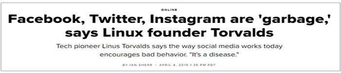 Linux之父：Facebook、Twitter和Instagram已成为一种疾病