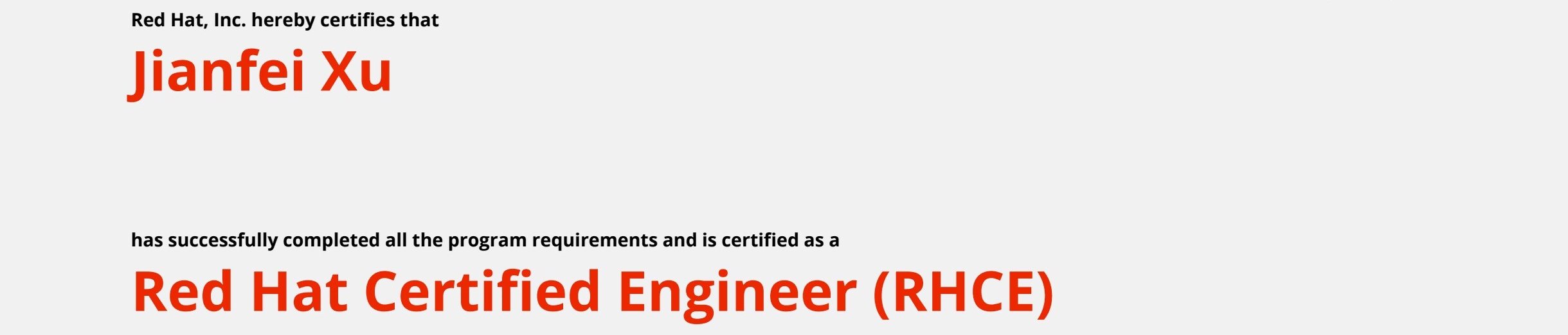 捷讯：徐健飞同学于北京顺利通过红帽RHCE认证
