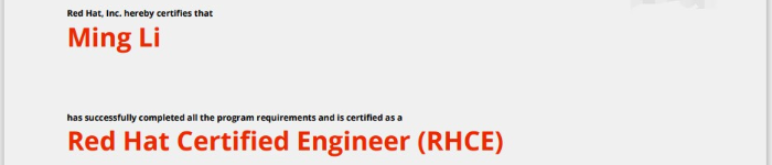 捷讯：李鸣同学于北京顺利通过红帽RHCE认证
