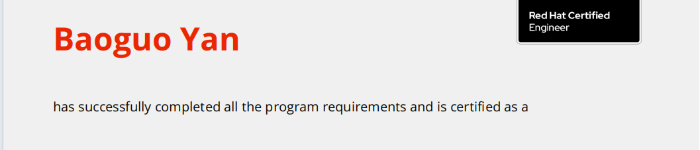 捷讯：闫保国同学于北京顺利通过红帽RHCE认证
